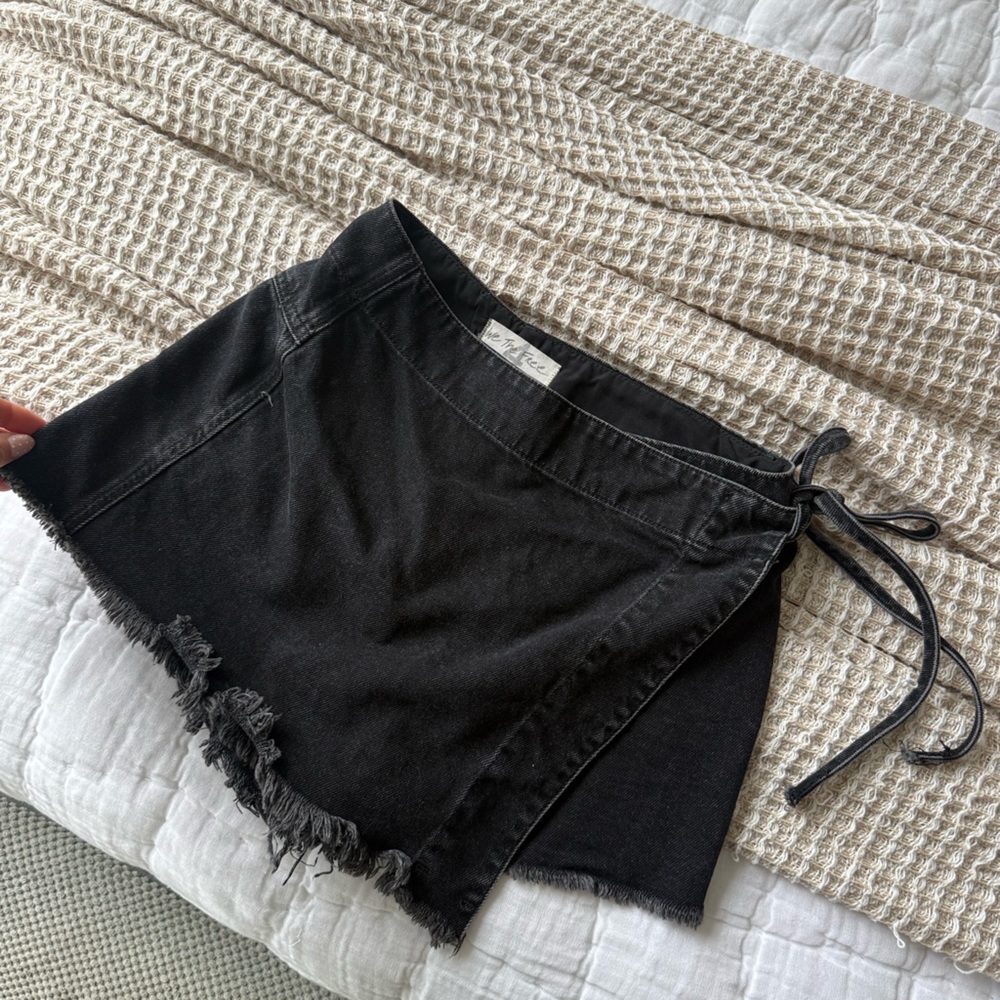 We The Free Charcoal Denim Skort with Tie